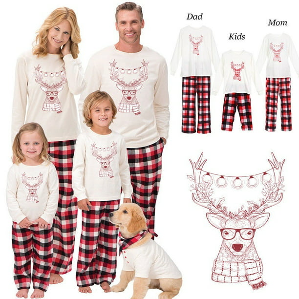 Family Matching Christmas Pajamas Set Men's Women Kids Deer Sleepwear Nightwear 